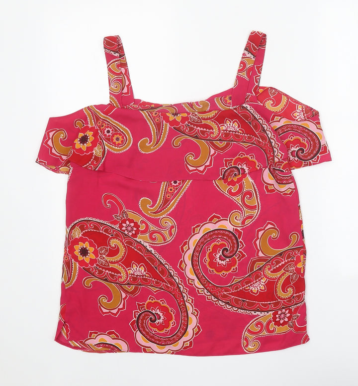 Dorothy Perkins Womens Pink Paisley Polyester Basic Blouse Size 12 Square Neck - Cold Shoulder