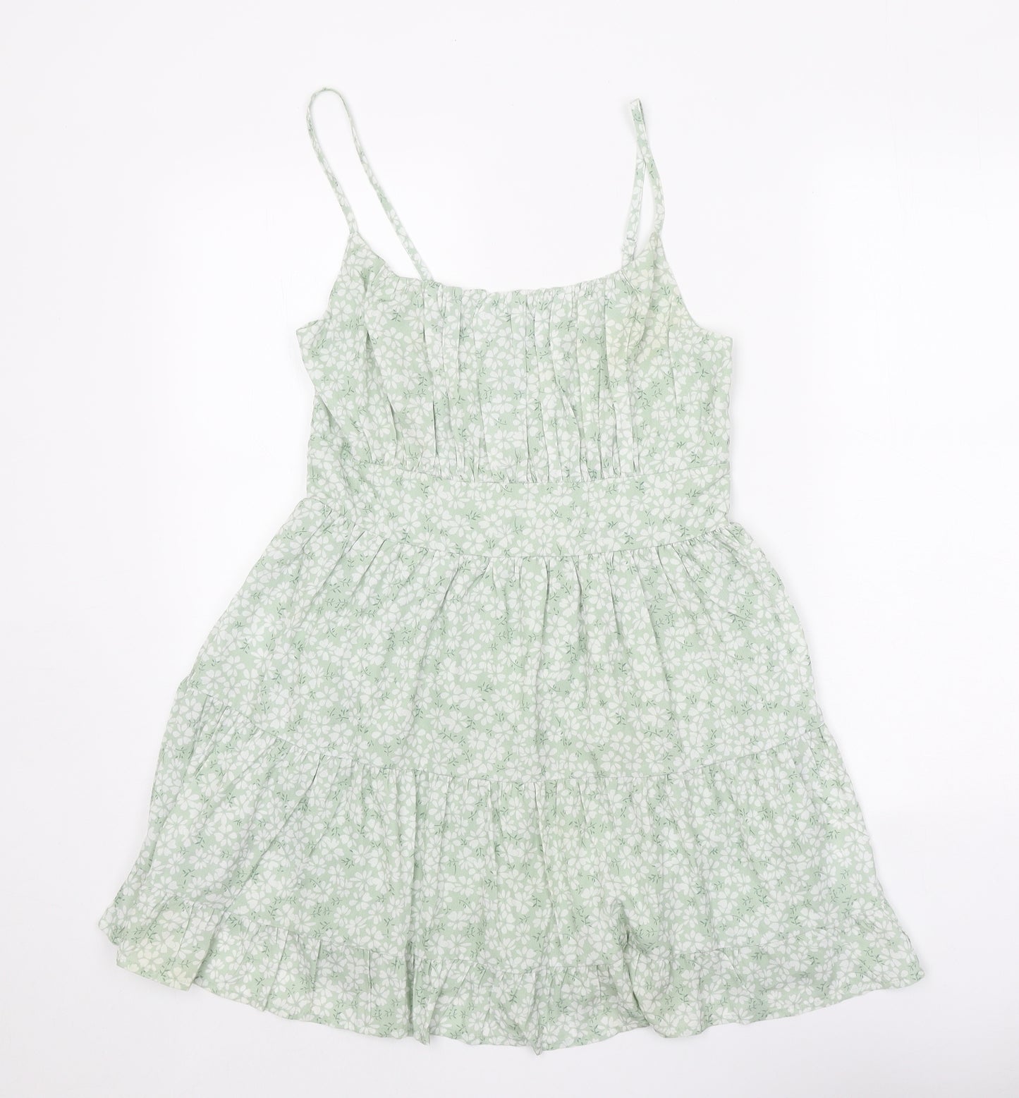 SheIn Womens Green Floral Polyester Tank Dress Size M Square Neck Pullover
