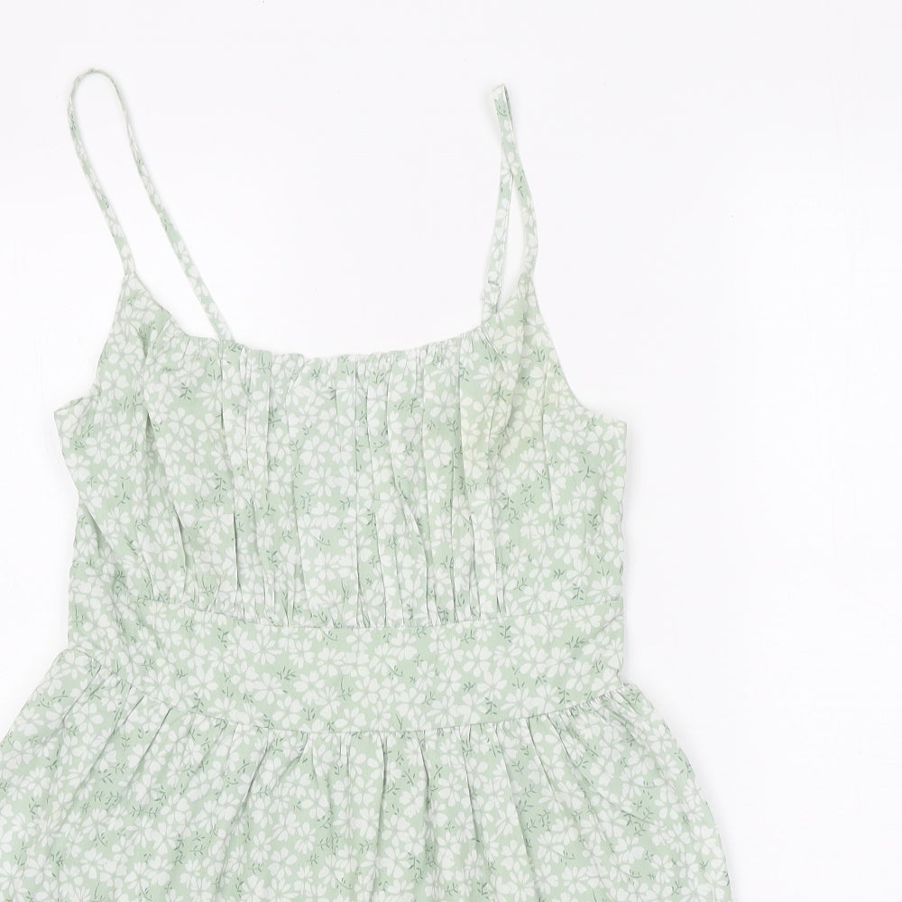 SheIn Womens Green Floral Polyester Tank Dress Size M Square Neck Pullover