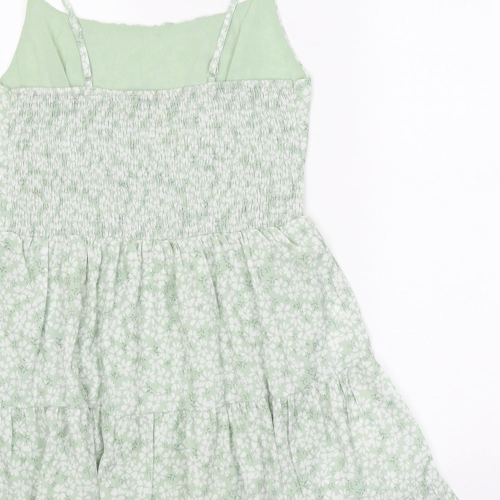 SheIn Womens Green Floral Polyester Tank Dress Size M Square Neck Pullover