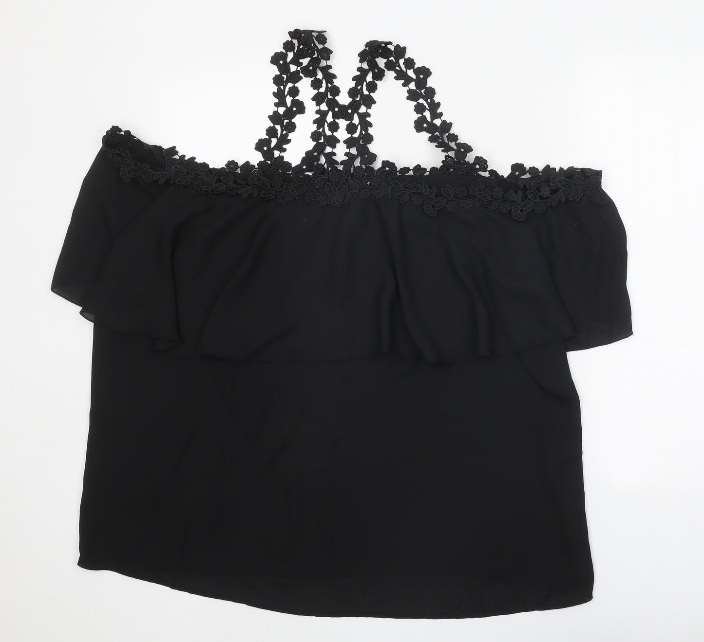 Simply Be Womens Black Polyester Basic Blouse Size 22 Off the Shoulder - Floral strap detail