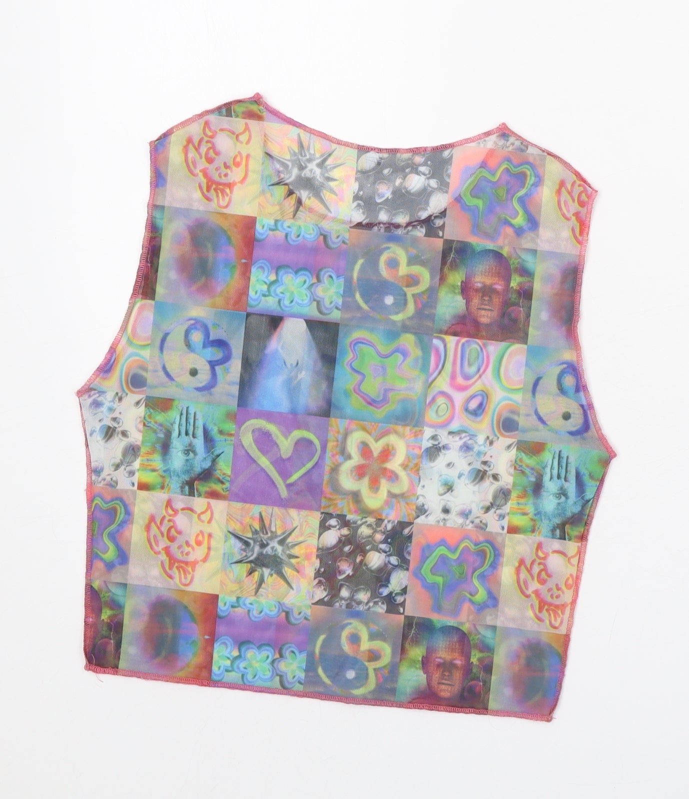 Preworn Womens Multicoloured Geometric Polyester Cropped Tank Size S Scoop Neck
