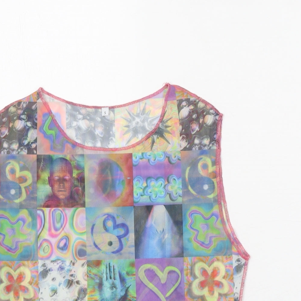 Preworn Womens Multicoloured Geometric Polyester Cropped Tank Size S Scoop Neck
