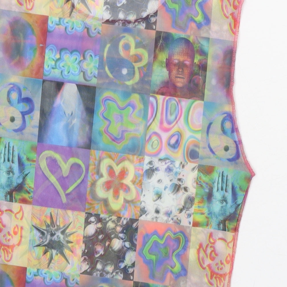 Preworn Womens Multicoloured Geometric Polyester Cropped Tank Size S Scoop Neck