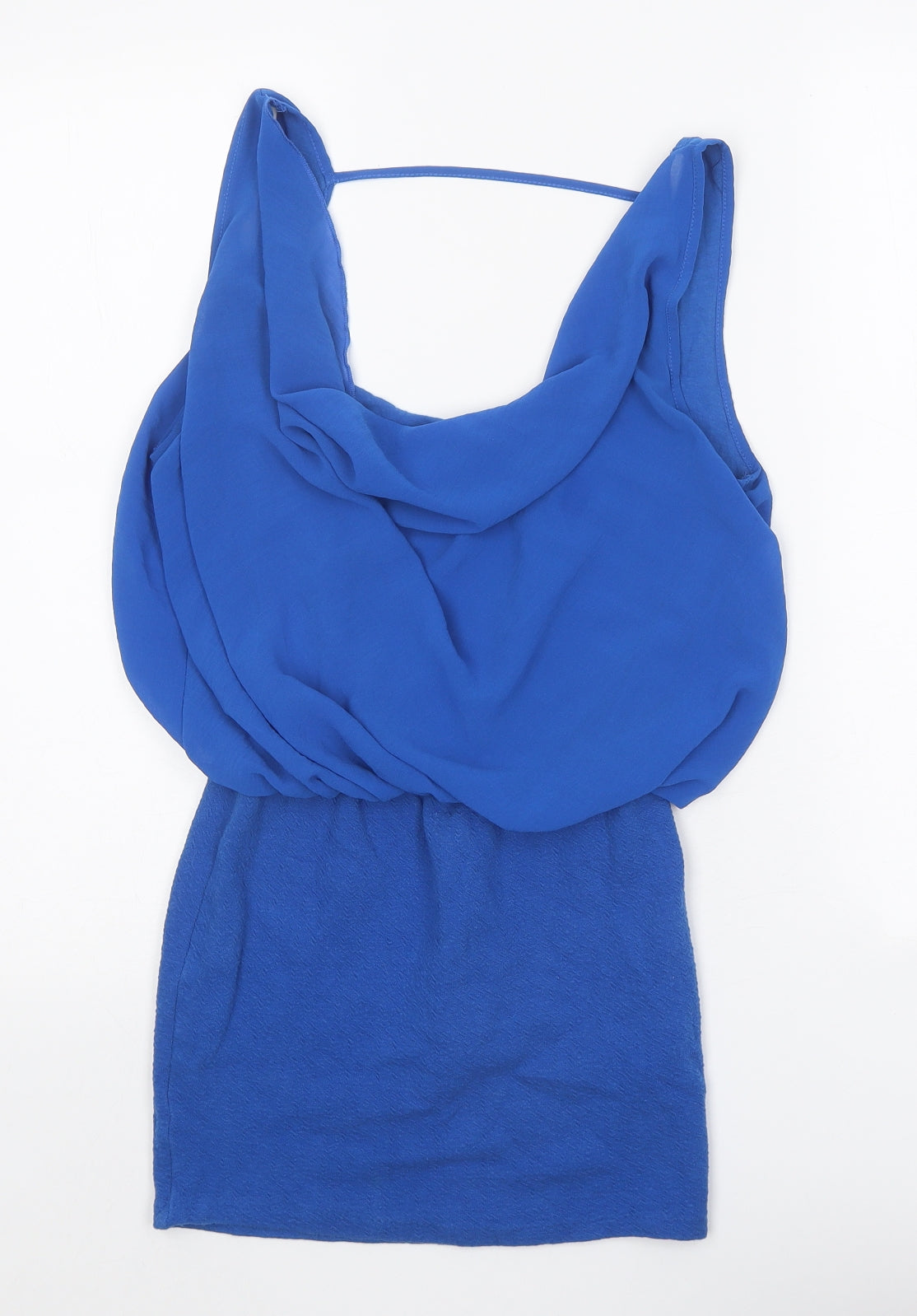 Zara Womens Blue Cotton Mini Size S Cowl Neck Pullover