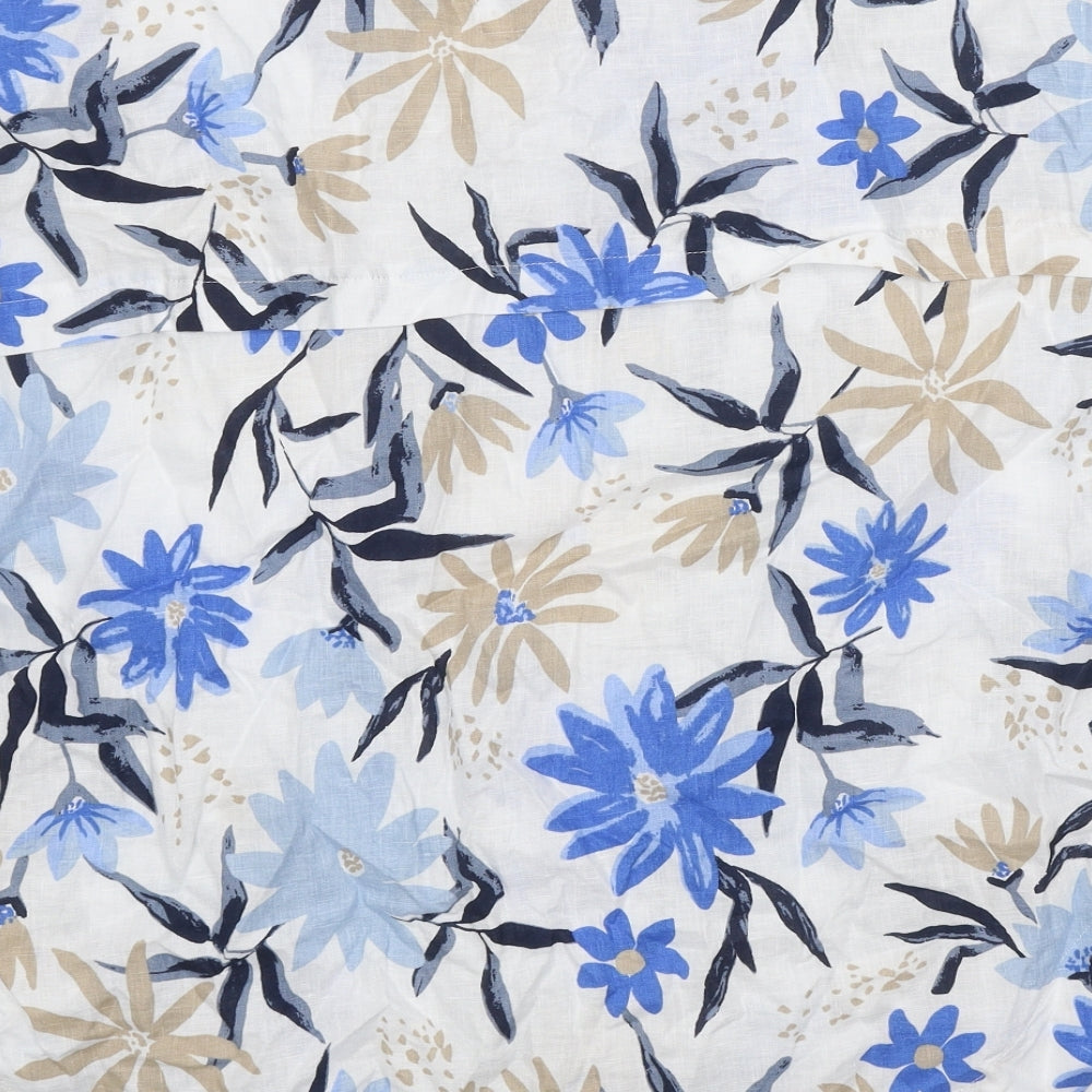 Marks and Spencer Womens White Geometric Linen Basic Blouse Size 18 V-Neck