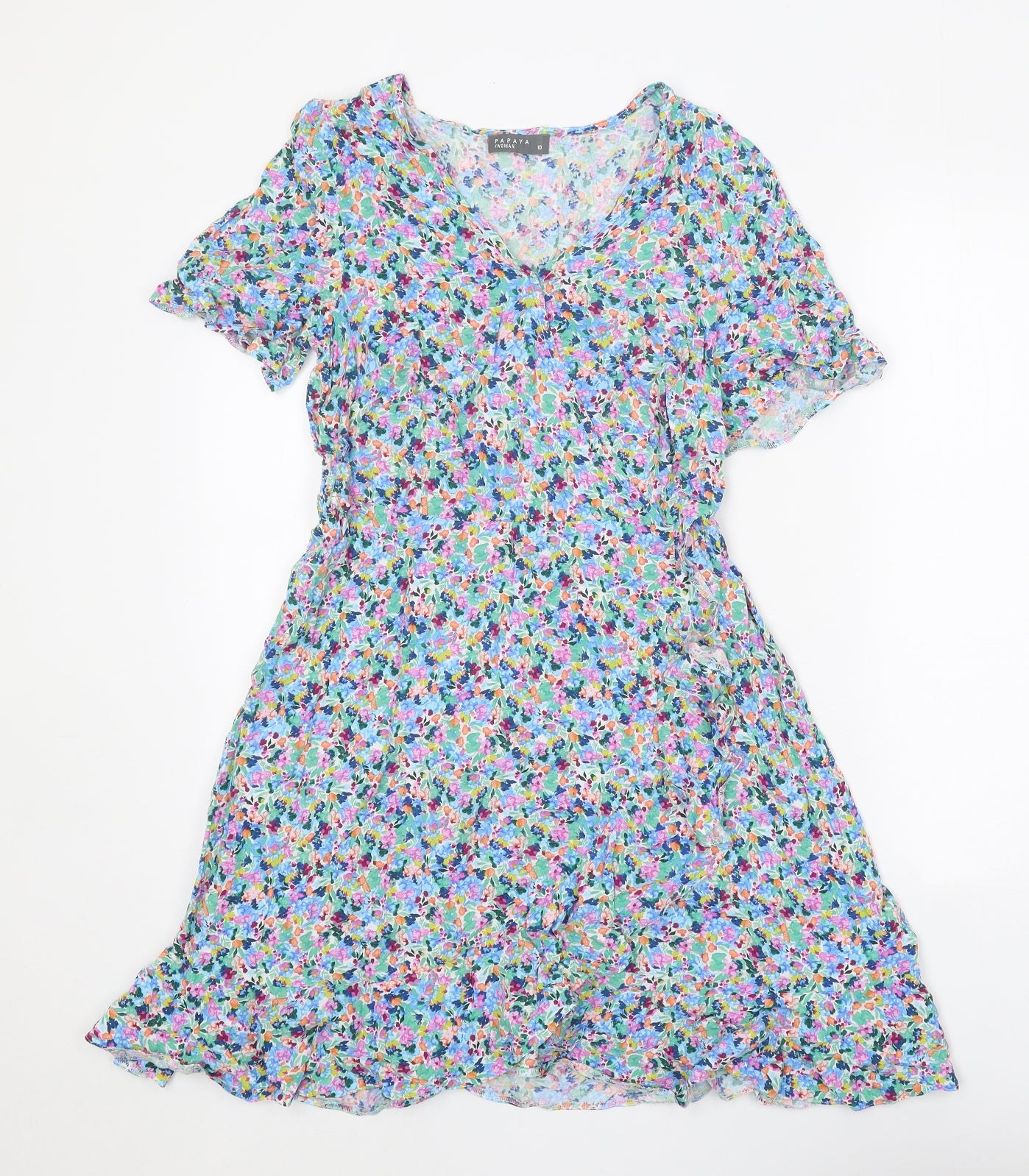 Papaya Womens Multicoloured Floral Viscose Trapeze & Swing Size 10 V-Neck Pullover