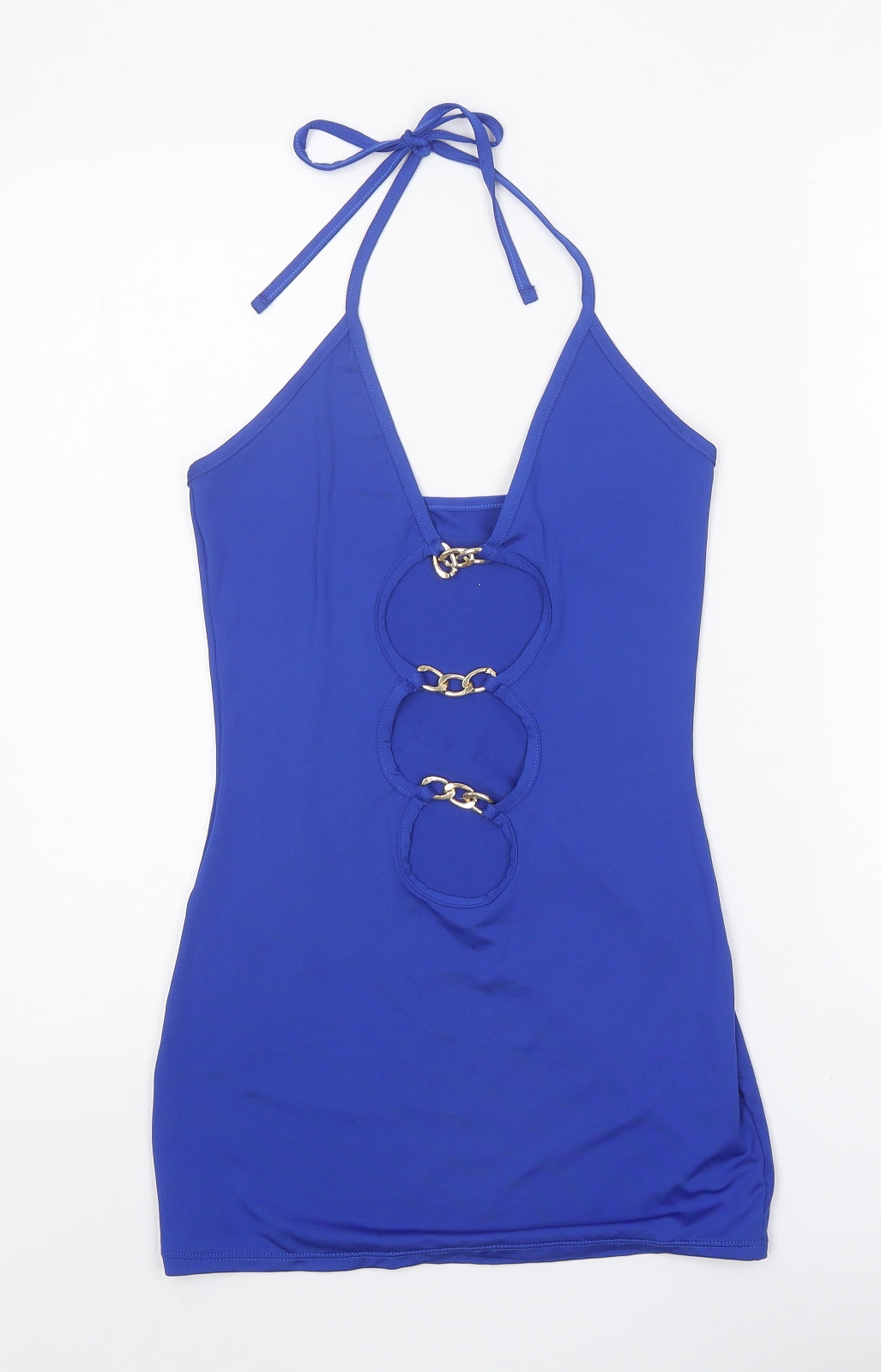 Preworn Womens Blue Polyester Bodycon Size S Halter Tie - Chain Detail