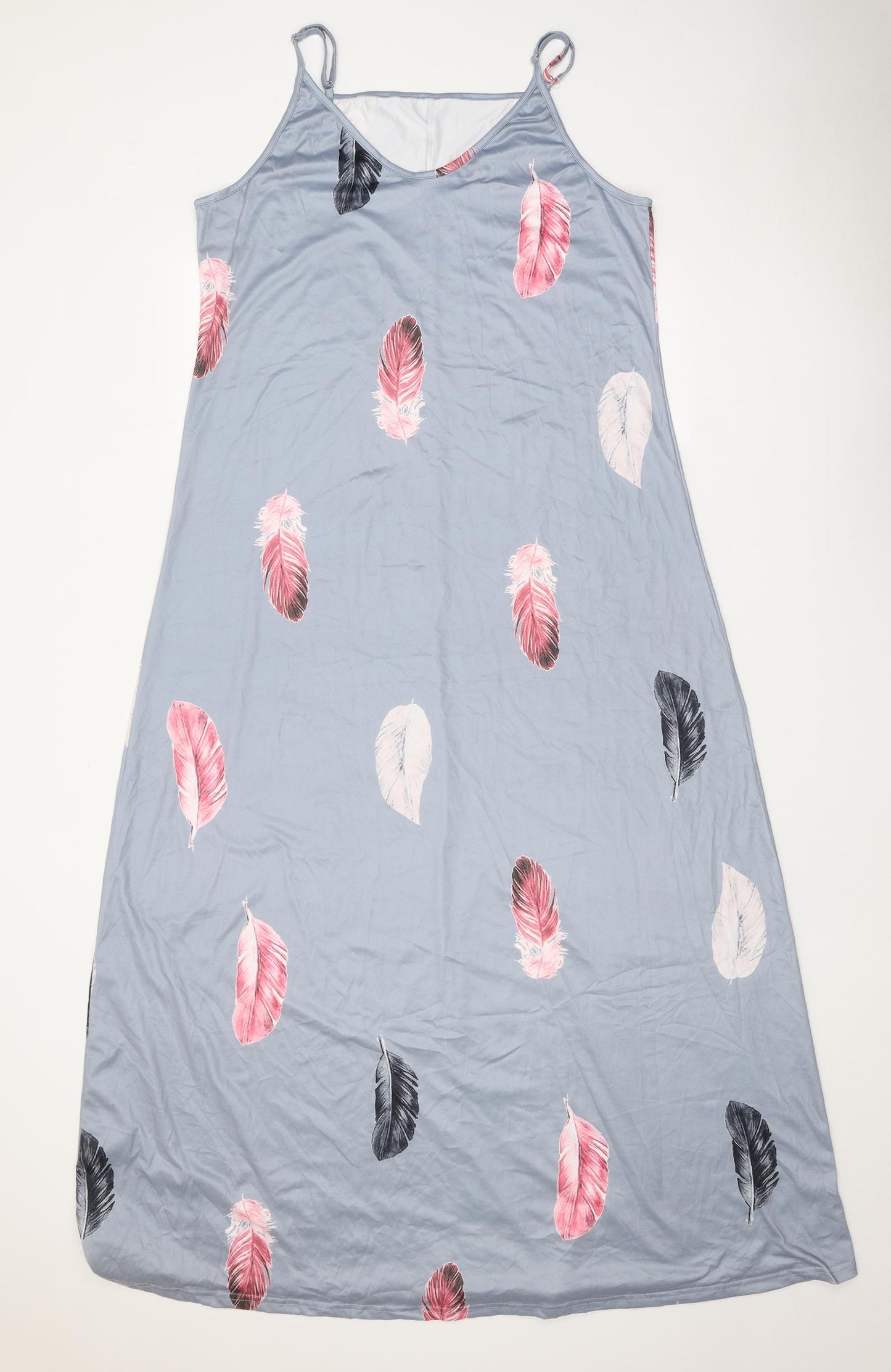 Preworn Womens Blue Geometric Polyester Slip Dress Size XL V-Neck Pullover