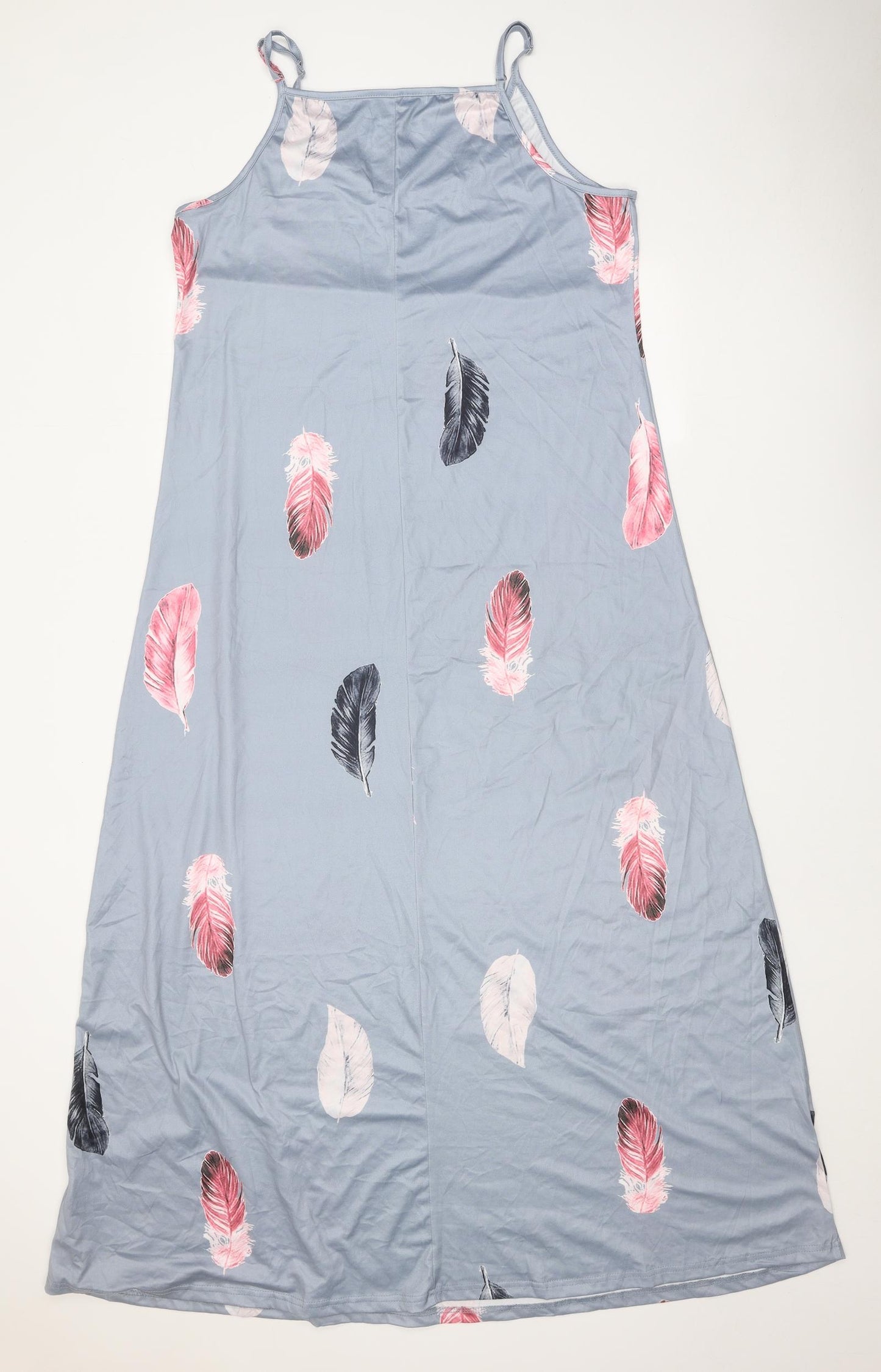 Preworn Womens Blue Geometric Polyester Slip Dress Size XL V-Neck Pullover
