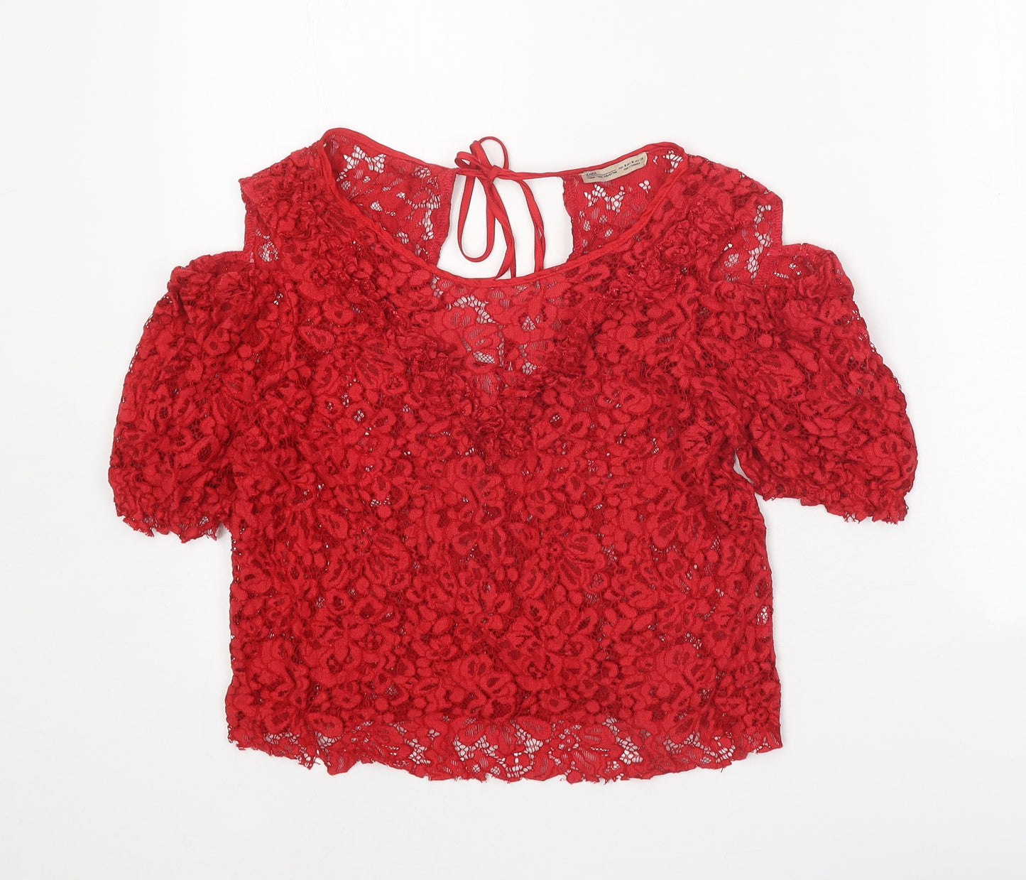 Zara Womens Red Polyester Basic Blouse Size M Scoop Neck