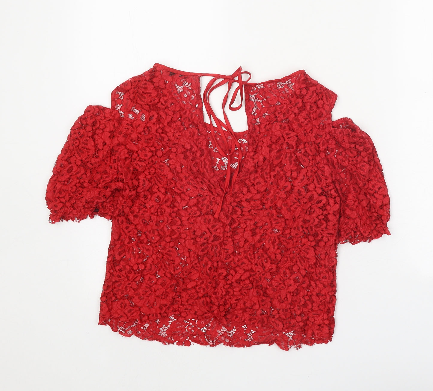 Zara Womens Red Polyester Basic Blouse Size M Scoop Neck