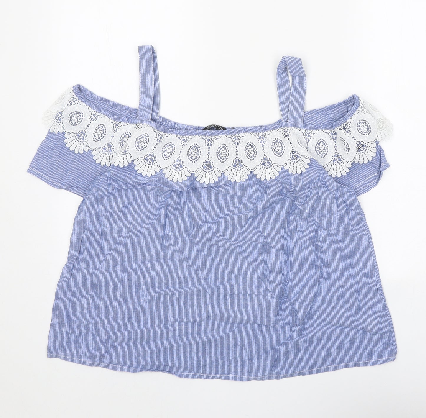 Dorothy Perkins Womens Blue Striped Cotton Basic Blouse Size 16 Square Neck