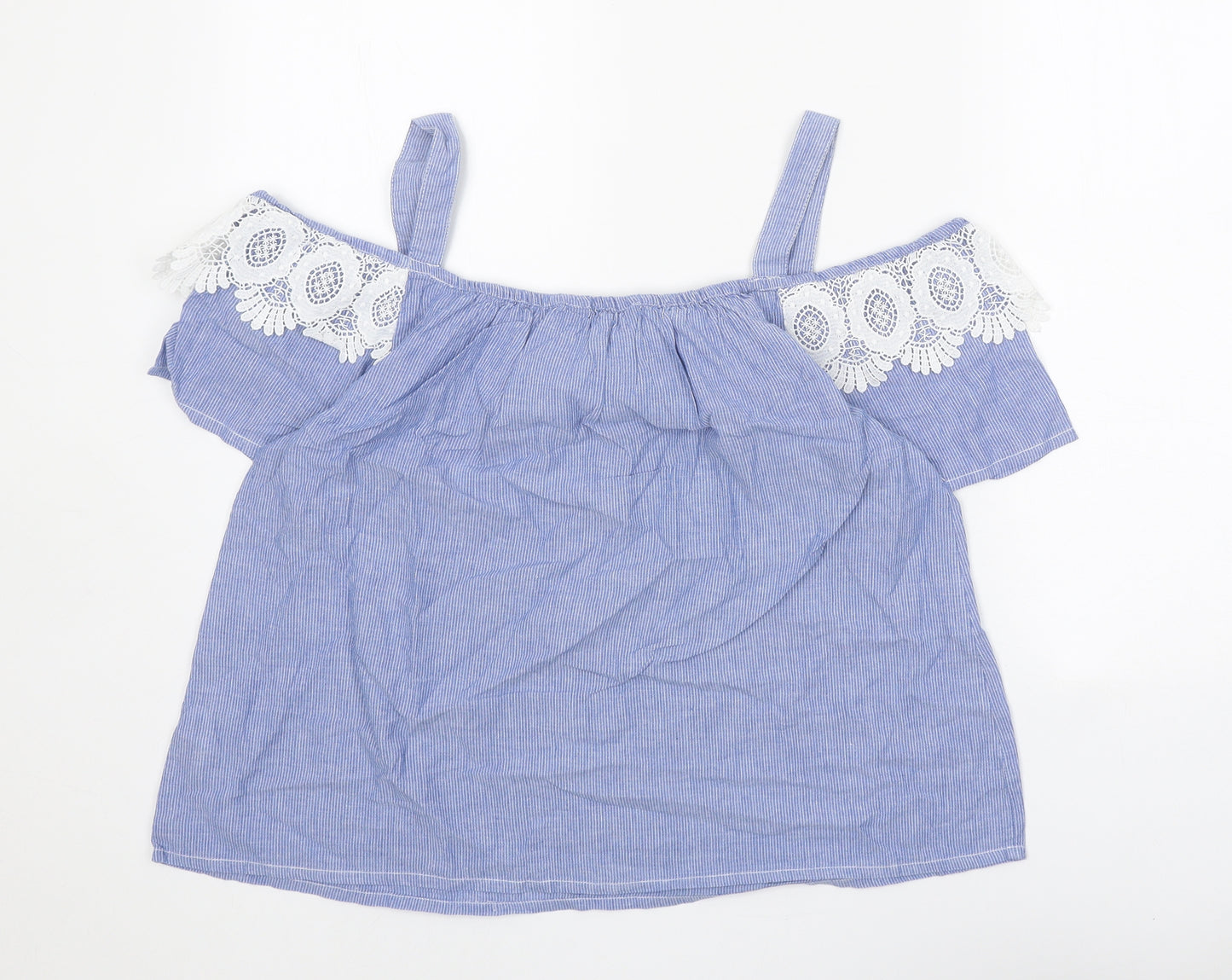 Dorothy Perkins Womens Blue Striped Cotton Basic Blouse Size 16 Square Neck