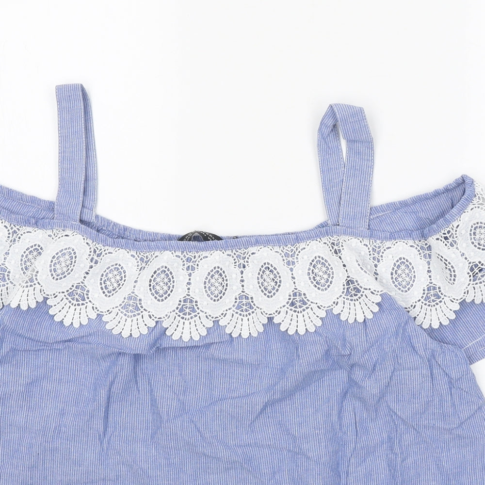 Dorothy Perkins Womens Blue Striped Cotton Basic Blouse Size 16 Square Neck