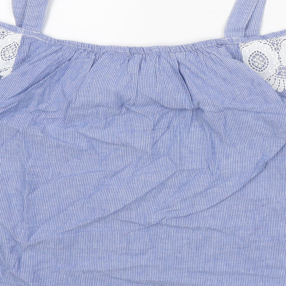 Dorothy Perkins Womens Blue Striped Cotton Basic Blouse Size 16 Square Neck