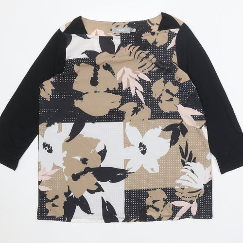 Fransa Womens Black Floral Viscose Basic Blouse Size S Square Neck