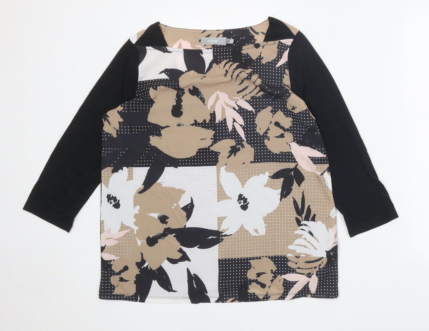 Fransa Womens Black Floral Viscose Basic Blouse Size S Square Neck