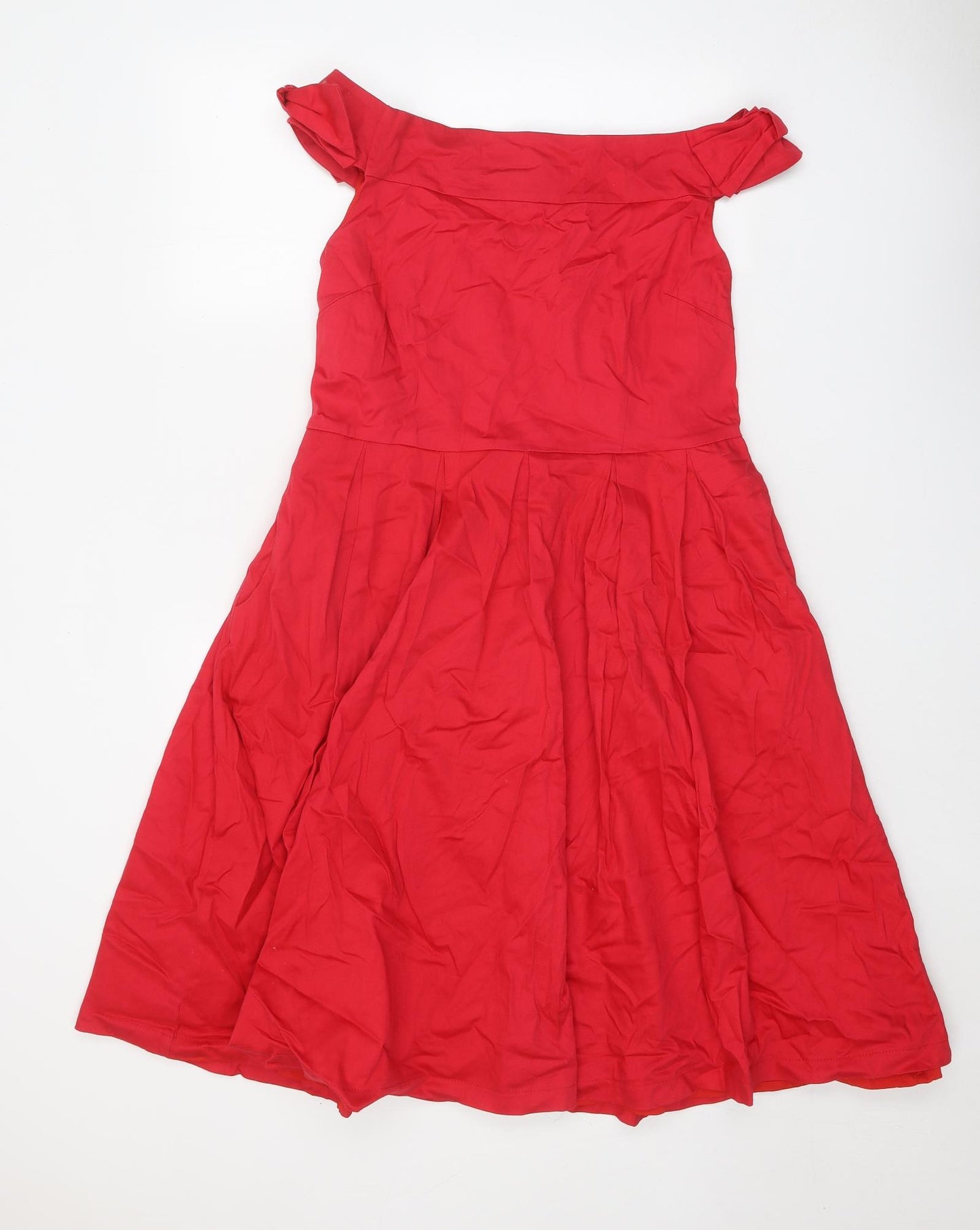 Lindy Bop Womens Red Cotton A-Line Size 16 Off the Shoulder Zip - Bardot