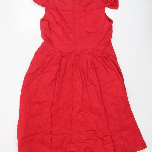 Lindy Bop Womens Red Cotton A-Line Size 16 Off the Shoulder Zip - Bardot