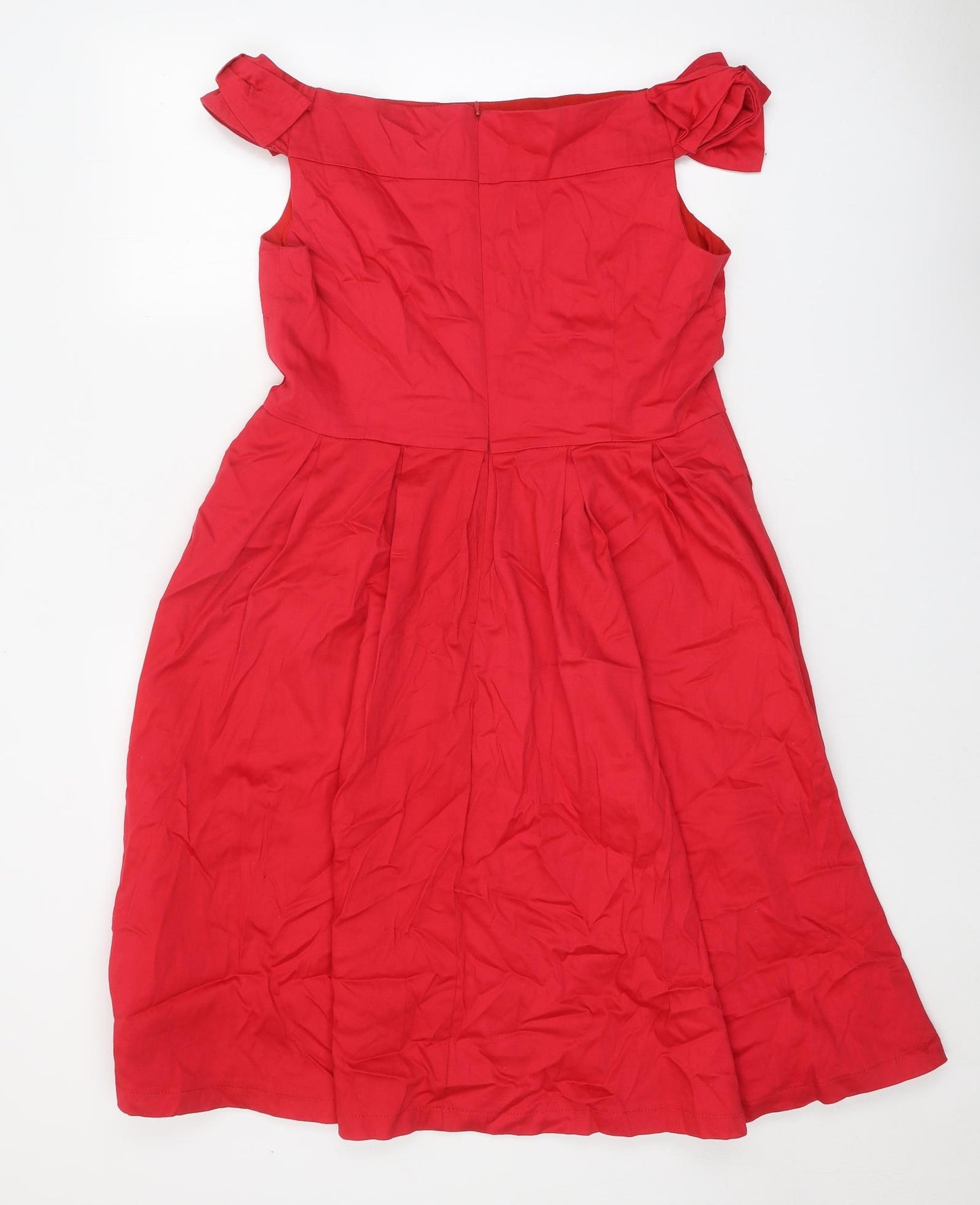 Lindy Bop Womens Red Cotton A-Line Size 16 Off the Shoulder Zip - Bardot