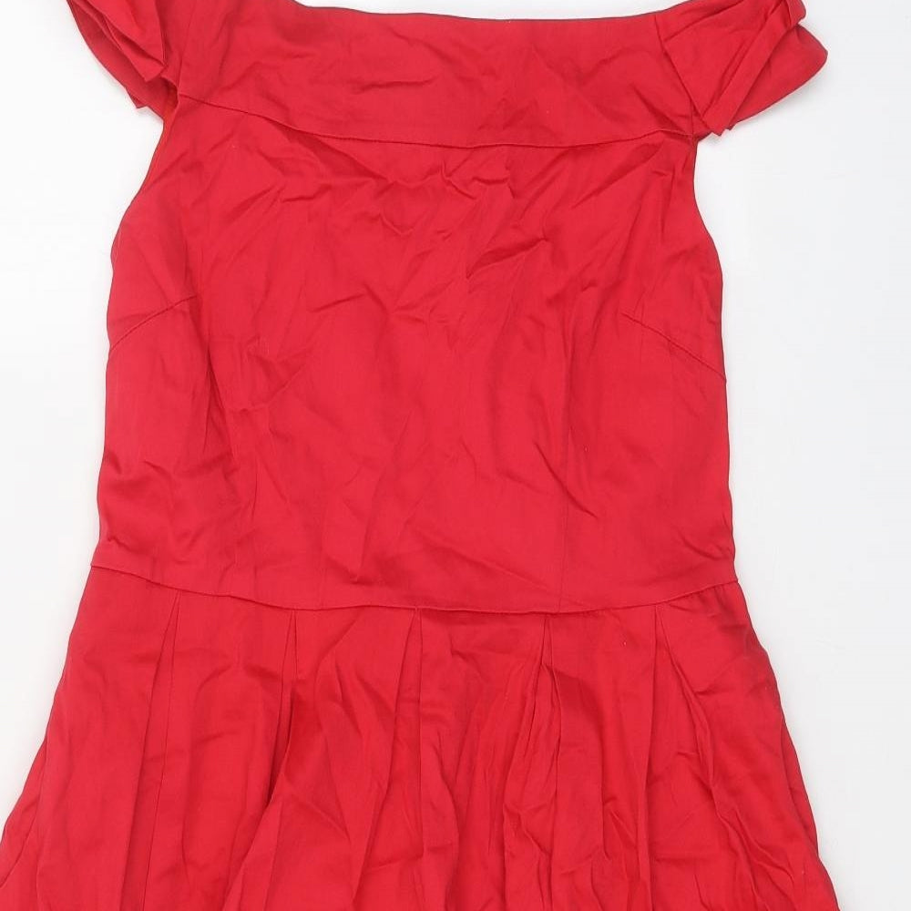 Lindy Bop Womens Red Cotton A-Line Size 16 Off the Shoulder Zip - Bardot