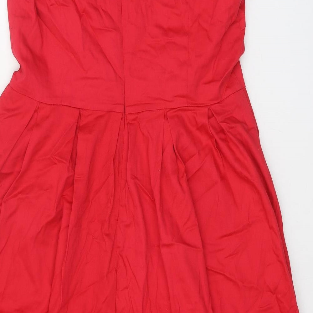Lindy Bop Womens Red Cotton A-Line Size 16 Off the Shoulder Zip - Bardot