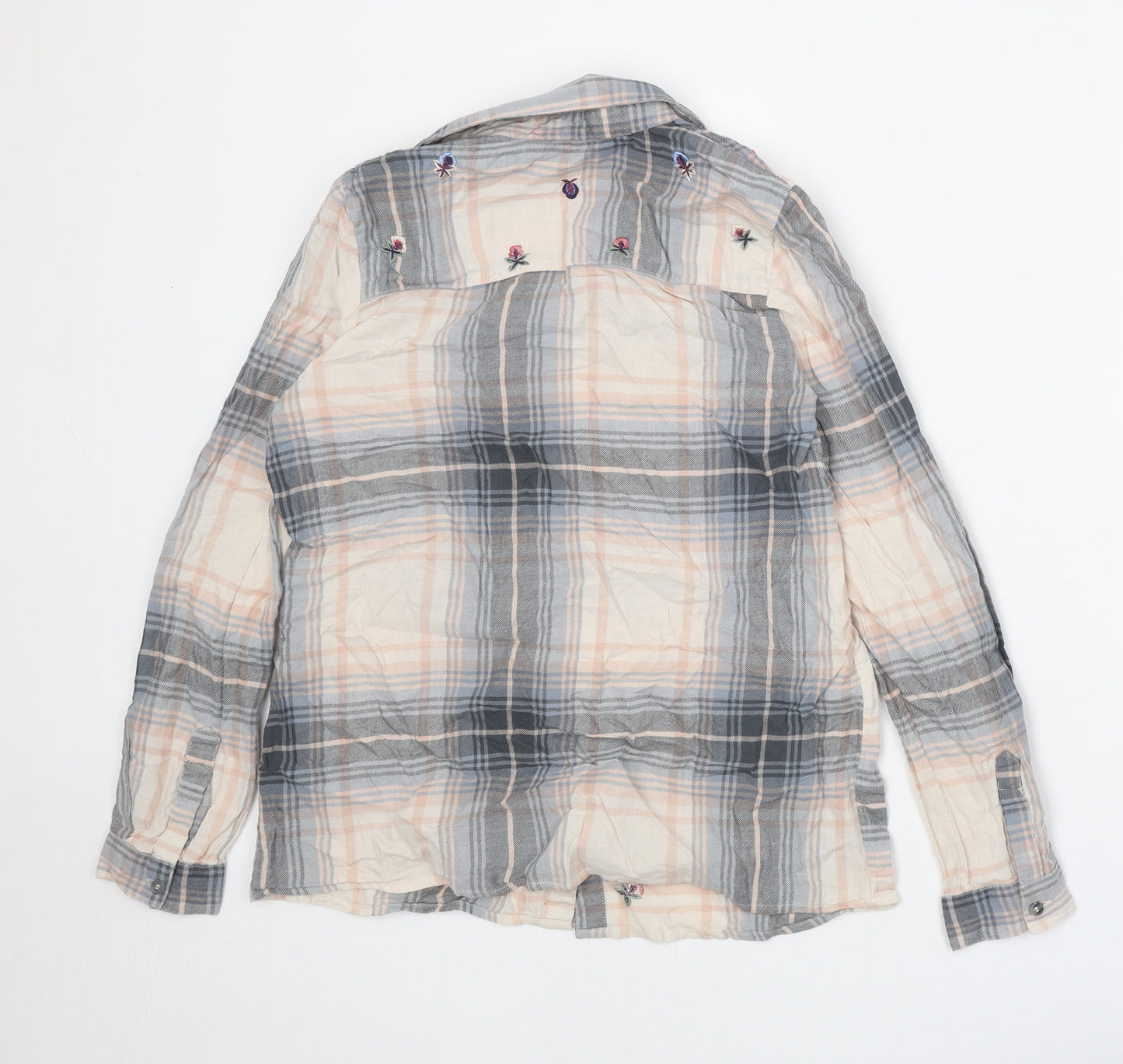 TU Womens Beige Plaid Cotton Basic Button-Up Size 10 Collared