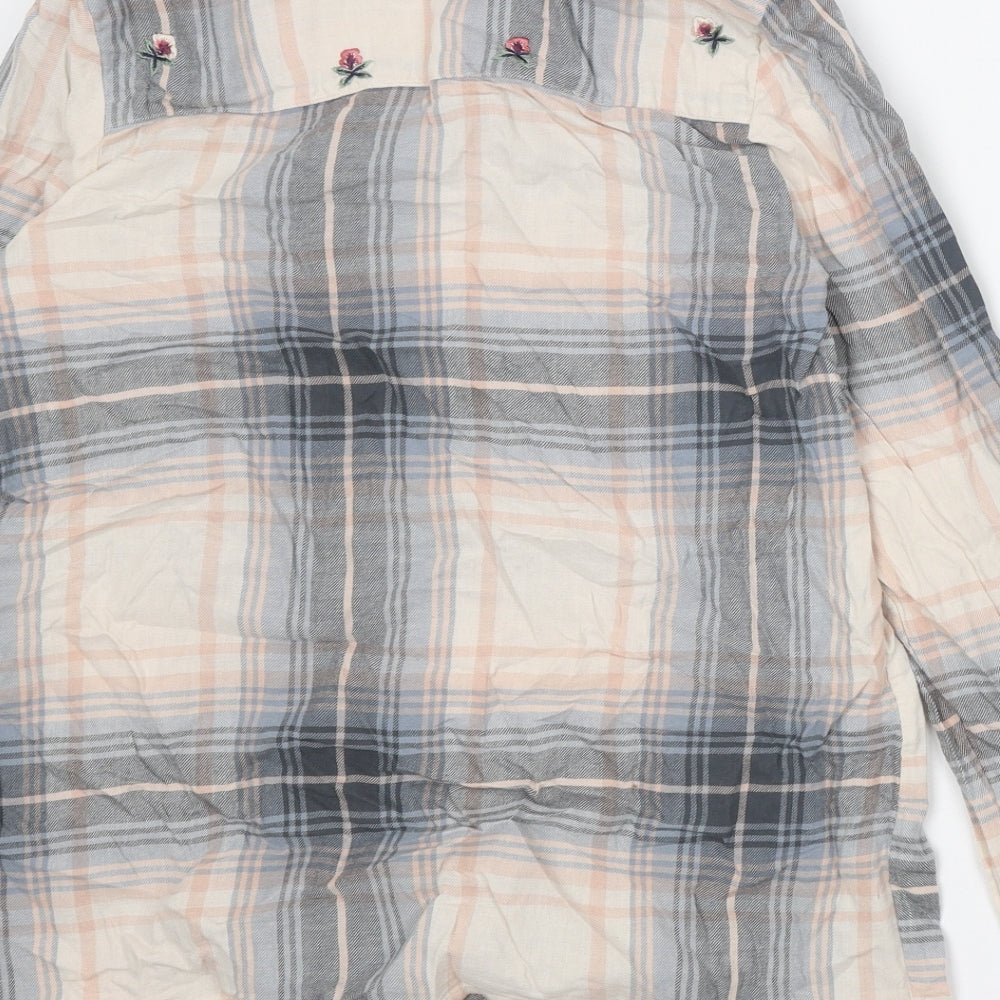 TU Womens Beige Plaid Cotton Basic Button-Up Size 10 Collared