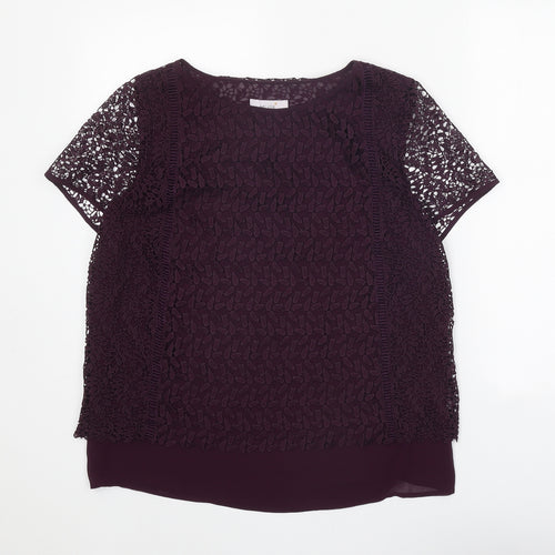 Per Una Womens Purple Geometric Polyester Basic T-Shirt Size 12 Boat Neck