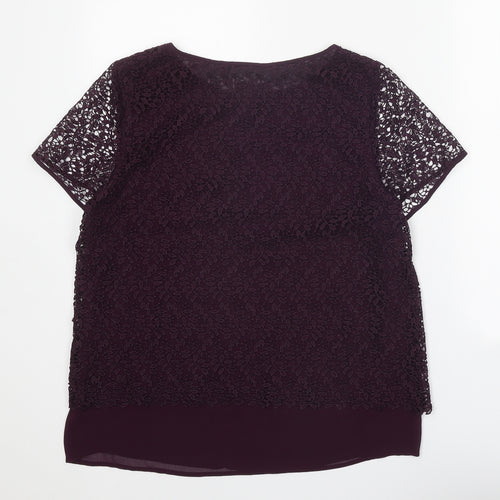 Per Una Womens Purple Geometric Polyester Basic T-Shirt Size 12 Boat Neck