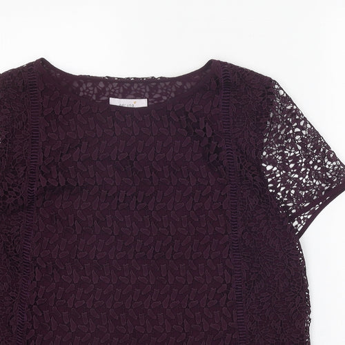 Per Una Womens Purple Geometric Polyester Basic T-Shirt Size 12 Boat Neck