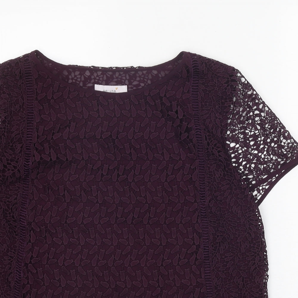 Per Una Womens Purple Geometric Polyester Basic T-Shirt Size 12 Boat Neck