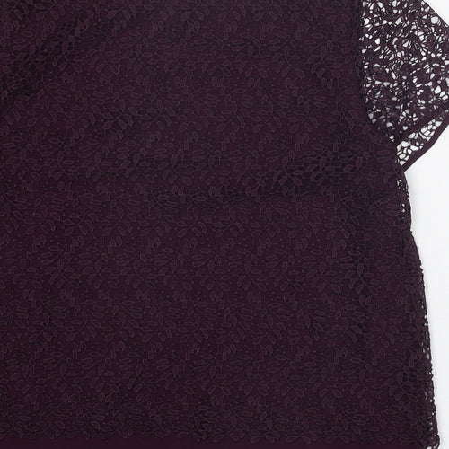 Per Una Womens Purple Geometric Polyester Basic T-Shirt Size 12 Boat Neck