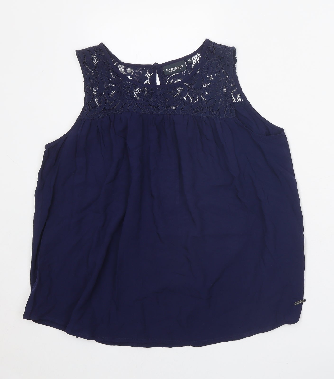 Broadway Womens Blue Viscose Basic Tank Size M Scoop Neck - Lace Detail