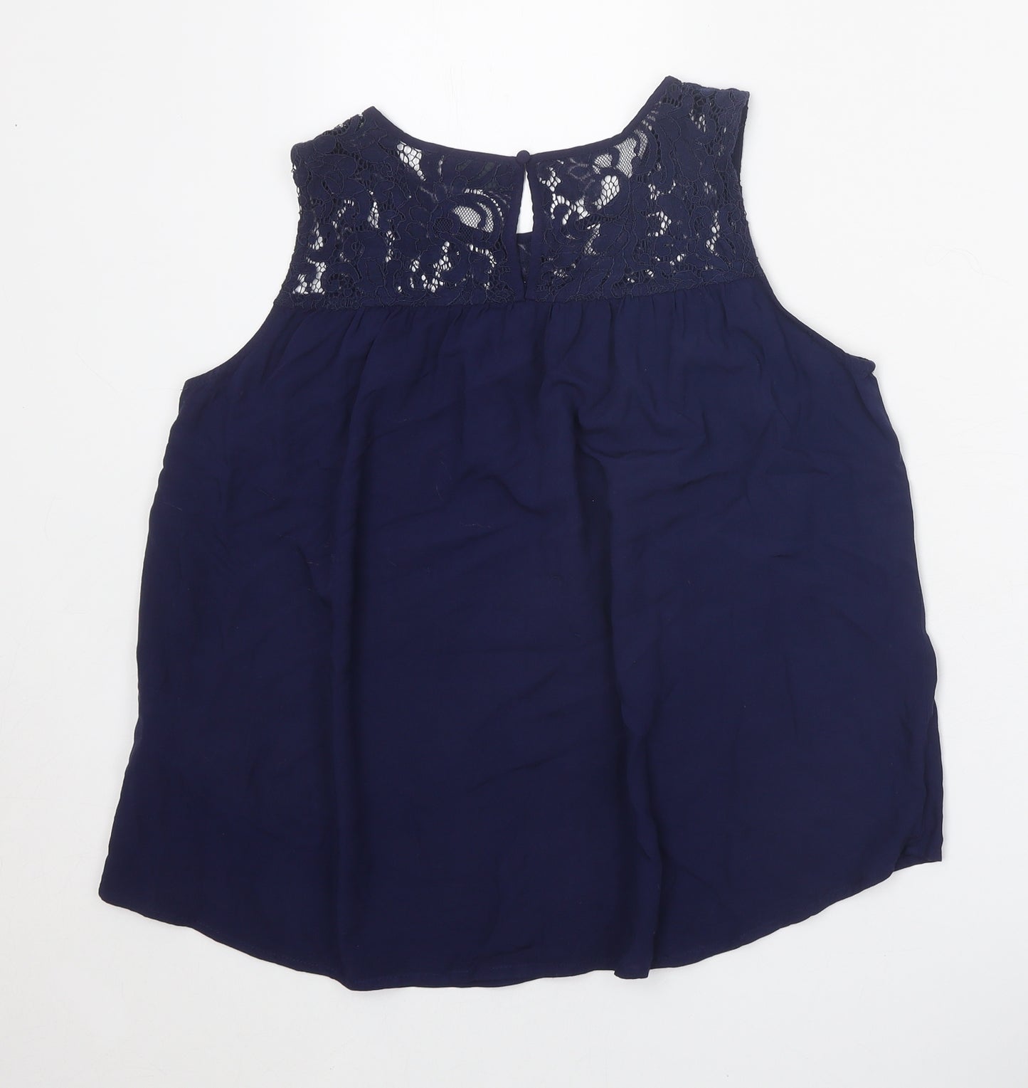 Broadway Womens Blue Viscose Basic Tank Size M Scoop Neck - Lace Detail