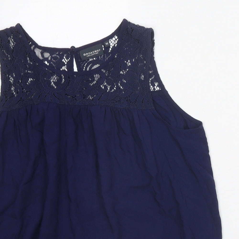 Broadway Womens Blue Viscose Basic Tank Size M Scoop Neck - Lace Detail