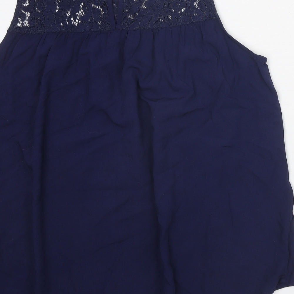 Broadway Womens Blue Viscose Basic Tank Size M Scoop Neck - Lace Detail