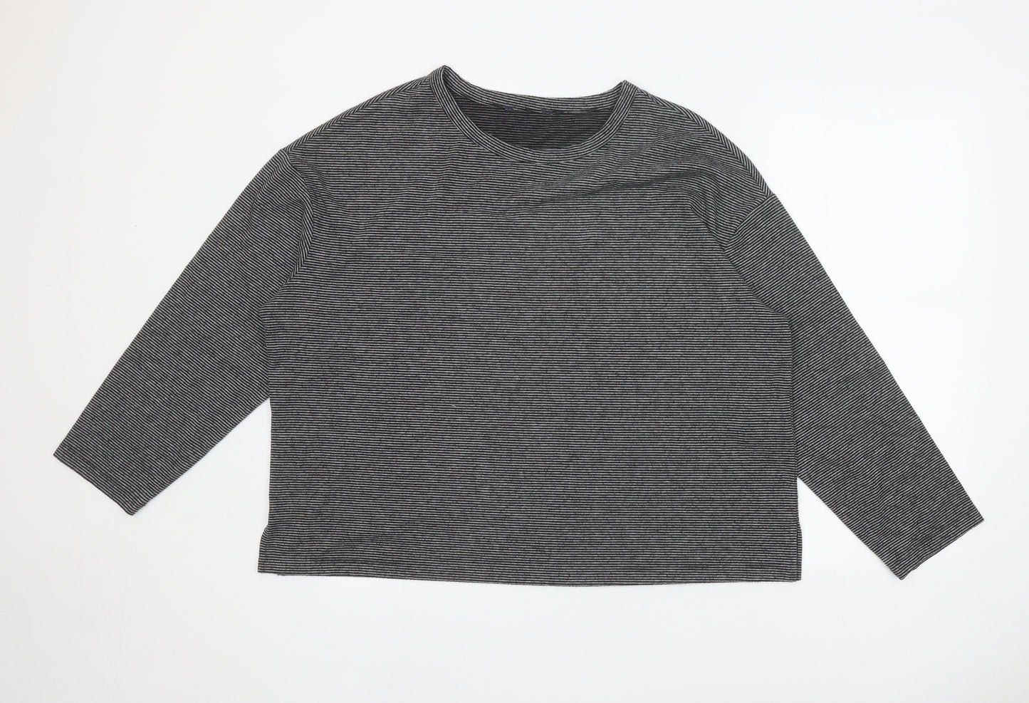Marks and Spencer Womens Grey Round Neck Striped Polyester Pullover Jumper Size 18
