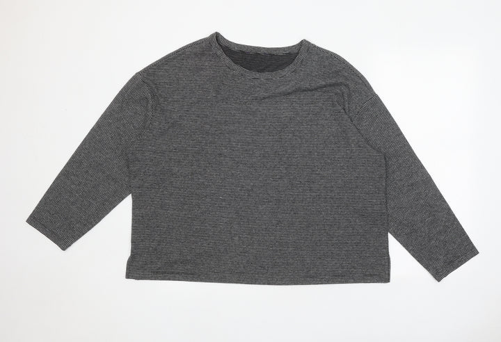 Marks and Spencer Womens Grey Round Neck Striped Polyester Pullover Jumper Size 18