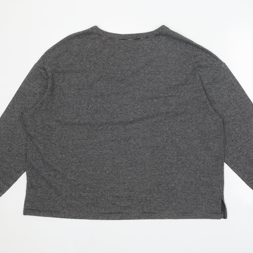 Marks and Spencer Womens Grey Round Neck Striped Polyester Pullover Jumper Size 18