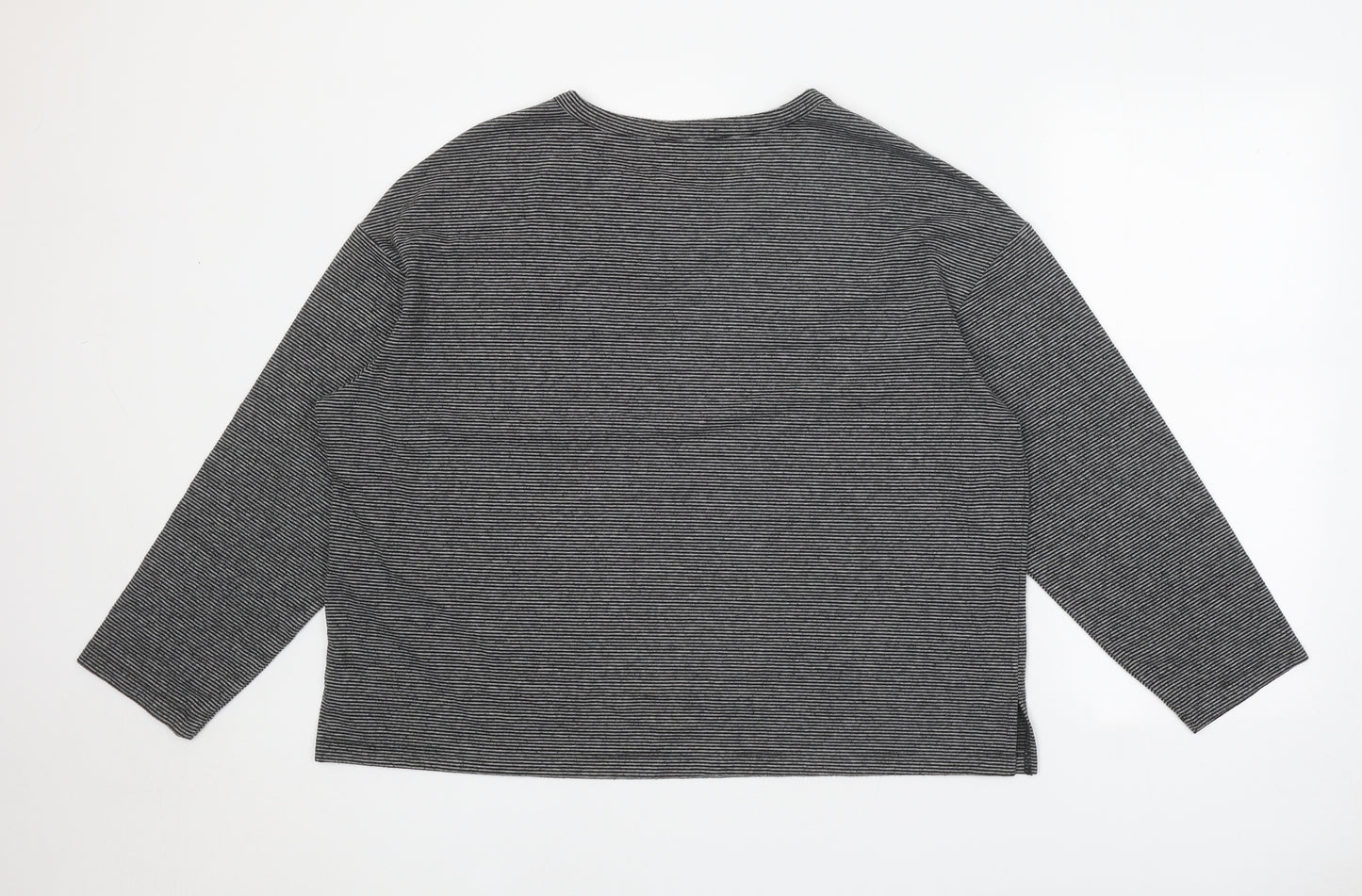 Marks and Spencer Womens Grey Round Neck Striped Polyester Pullover Jumper Size 18