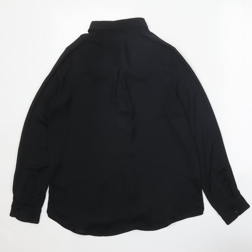 H&M Womens Black Polyester Basic Button-Up Size 10 Collared