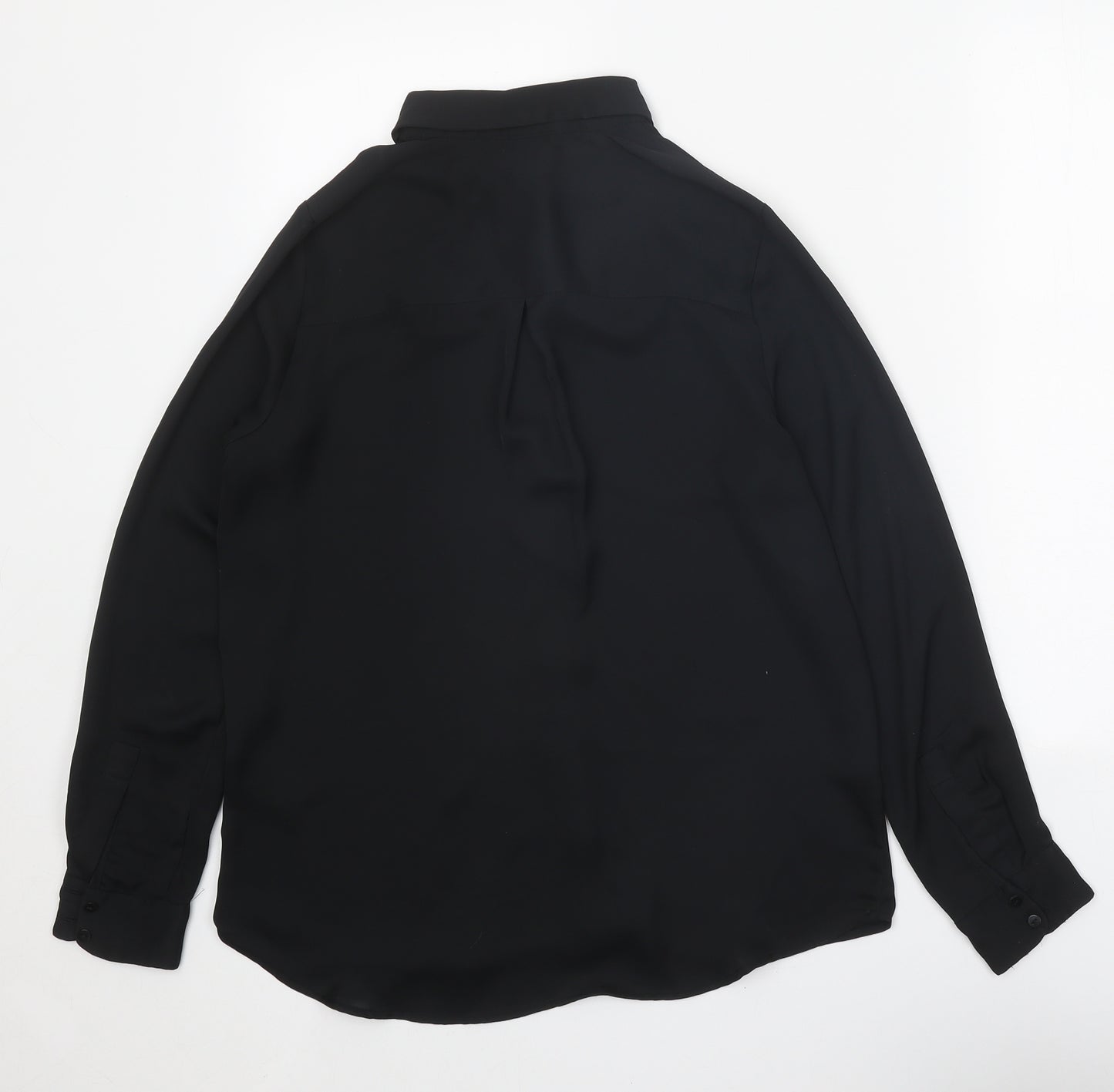 H&M Womens Black Polyester Basic Button-Up Size 10 Collared