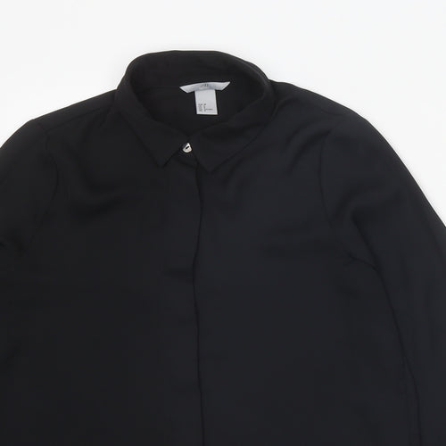 H&M Womens Black Polyester Basic Button-Up Size 10 Collared