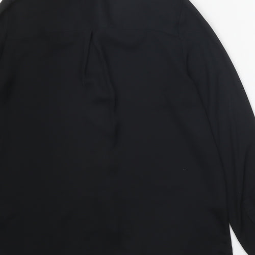 H&M Womens Black Polyester Basic Button-Up Size 10 Collared