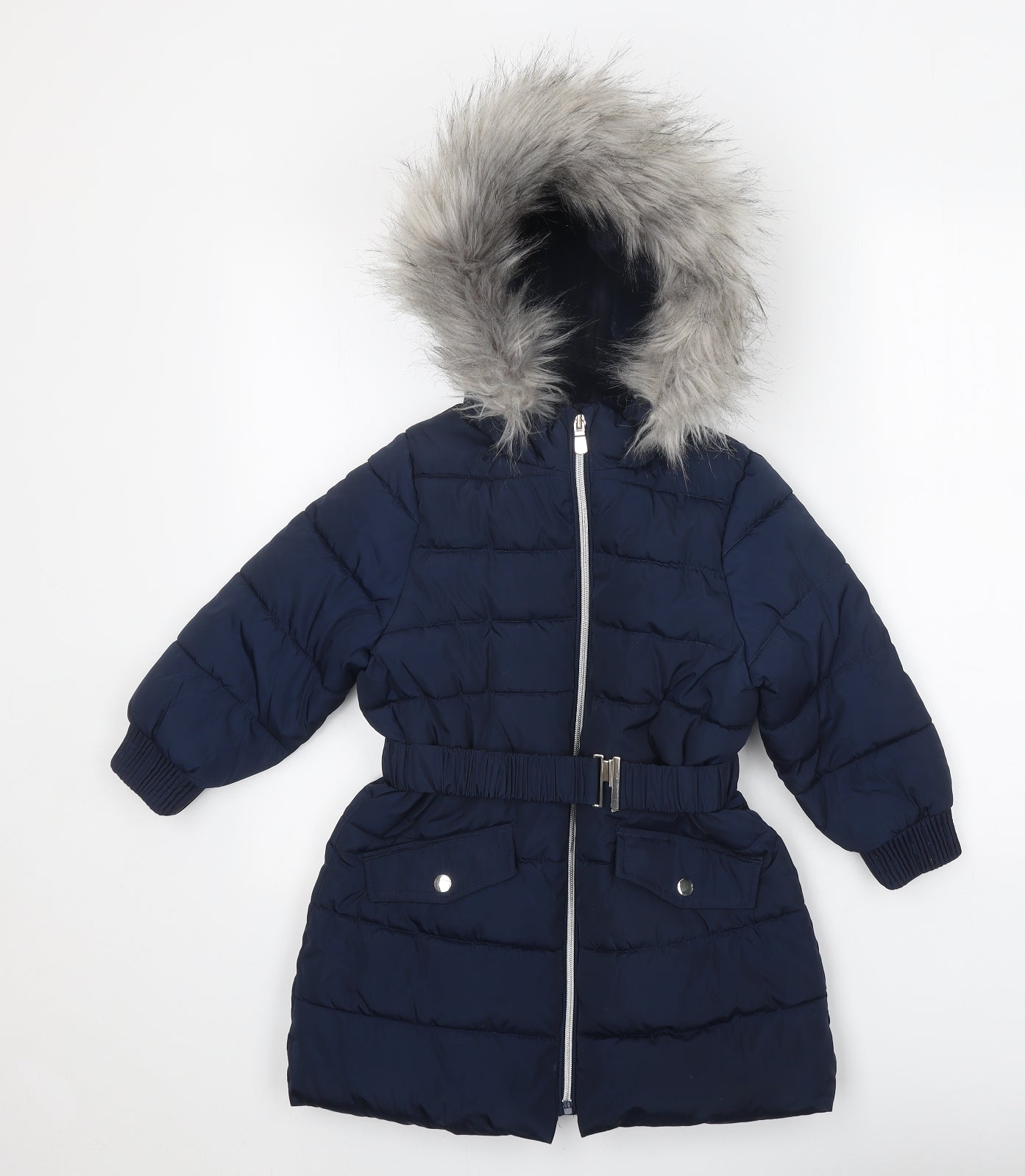 Marks and Spencer Girls Blue Quilted Coat Size 4-5 Years Zip