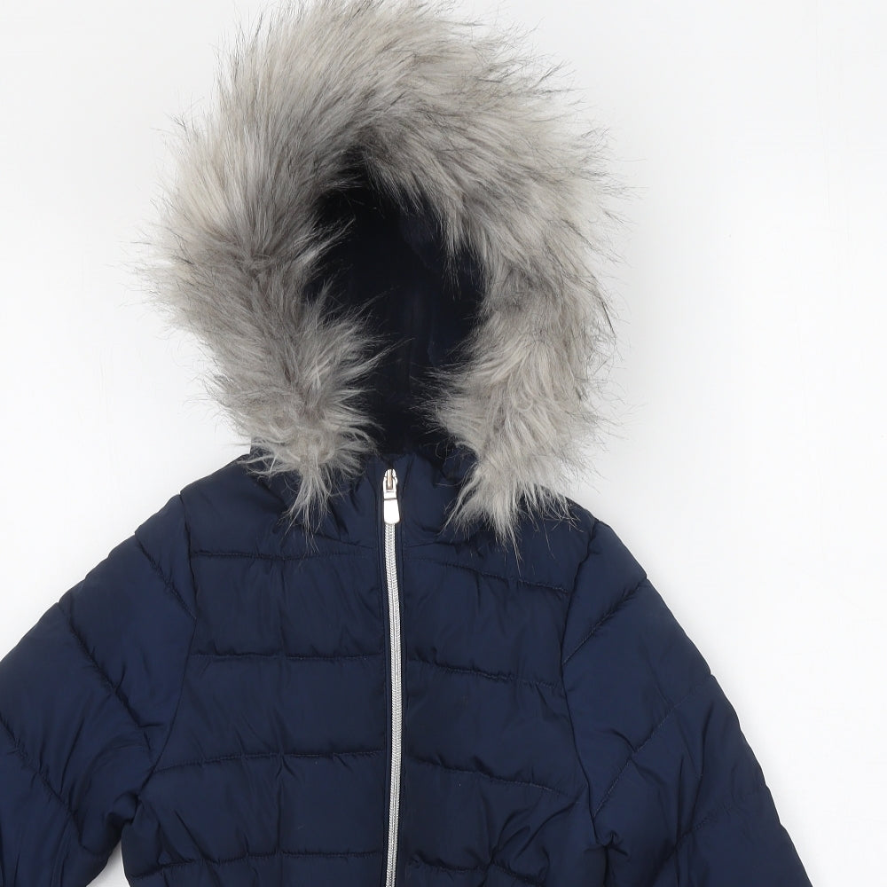 Marks and Spencer Girls Blue Quilted Coat Size 4-5 Years Zip