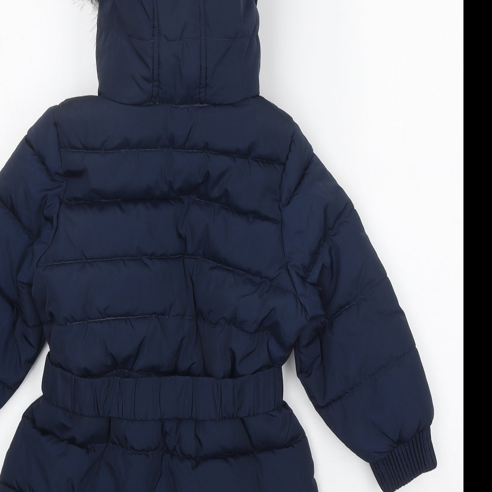 Marks and Spencer Girls Blue Quilted Coat Size 4-5 Years Zip