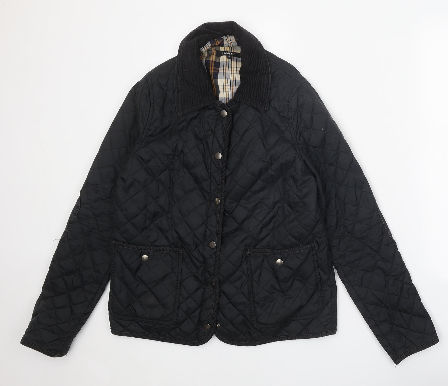Izabel Womens Black Quilted Jacket Size M Snap
